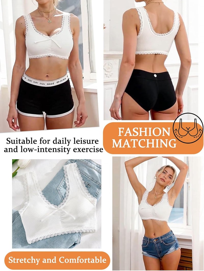 Banamic Store Tank Bras for Women Stretchy Lace Trim Bralettes with Removable Padding - Image 5
